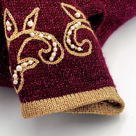 Vintage 90S Y2K Jaclyn Smith Petite Burgundy Cardigan Embroidery & Pearls Accent - Picture 10 of 14